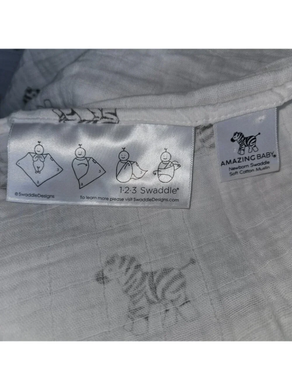 Amazing Baby Zebra Muslin Swaddle Blanket 100% Cotton White Gray 32x32